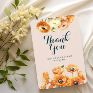 Rustic Orange Pink Garden Floral Birthday Party Thank You Card