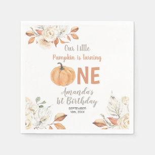 Rustic Orange Pumpkin 1st Birthday Floral Napkin