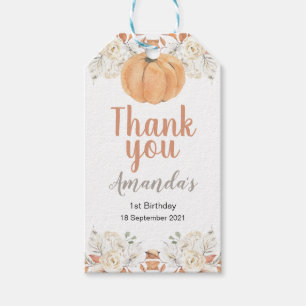 Rustic Orange Pumpkin 1st Birthday Gift Tags