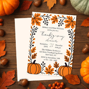 Rustic Orange Pumpkin Autumn Leaves Thanksgiving Invitation