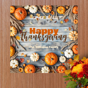 Rustic Orange Pumpkin Family Thanksgiving Welcome Poster