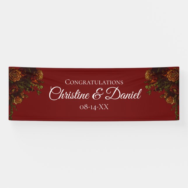 Rustic Orange Red Fall Elegant Gothic Wedding Banner (Horizontal)