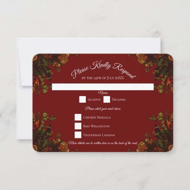 Rustic Orange Red Fall Elegant Gothic Wedding Invitation (Front)