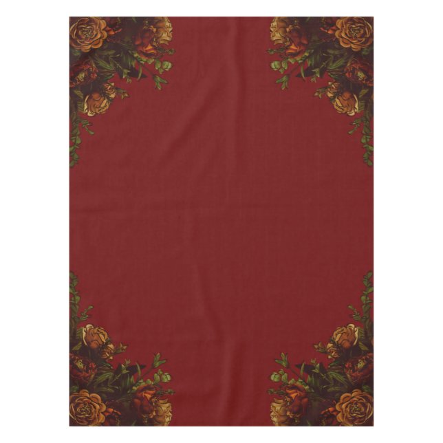 Rustic Orange Red Fall Elegant Gothic Wedding Tablecloth (Front)
