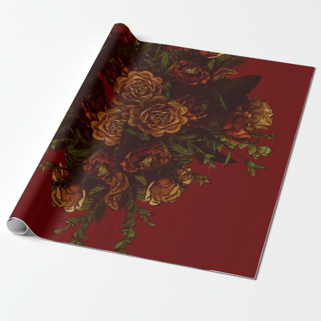 Rustic Orange Red Fall Elegant Gothic Wedding Wrapping Paper (Unrolled)