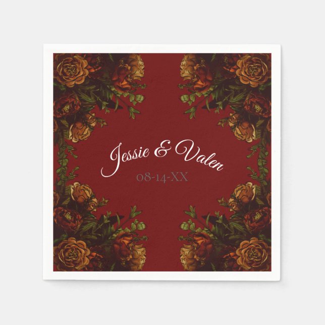 Rustic Orange Red Fall Elegant Wedding Napkin (Front)