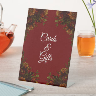 Rustic Orange Red Fall Wedding Cards and Gifts Pedestal Sign