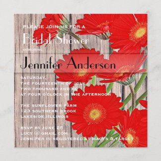 Rustic Orange Red Gerbera Country Bridal Shower Invitation