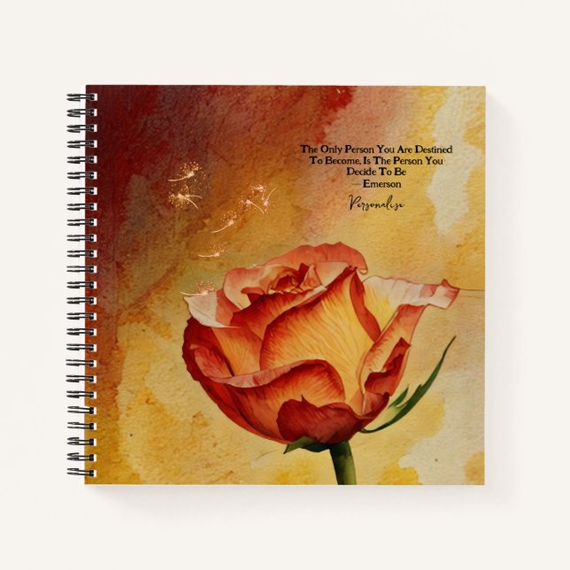 Rustic Orange Rose Flower Emerson Quote Journal (Front)