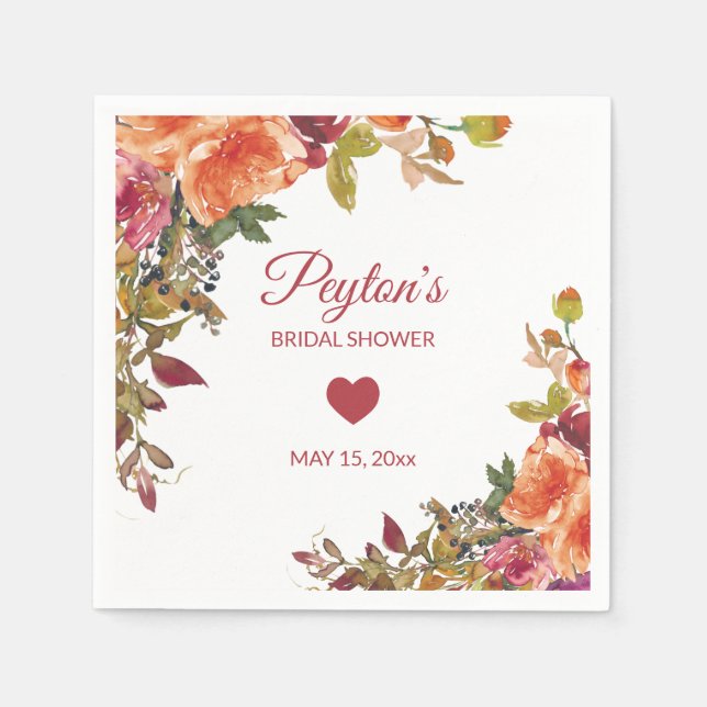 Rustic Orange Rust Burgundy Autumn Bridal Shower Napkin (Front)