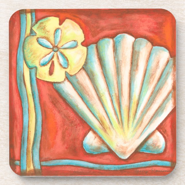Rustic Orange Seashells Coaster (Front)