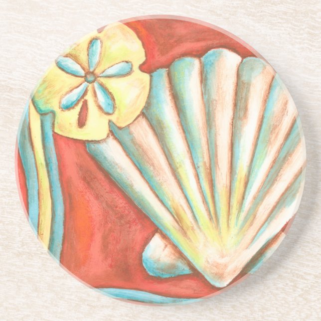 Rustic Orange Seashells Coaster (Front)
