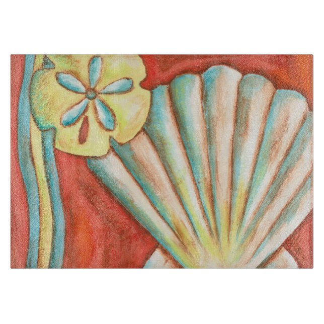 Rustic Orange Seashells Cutting Board (Front)