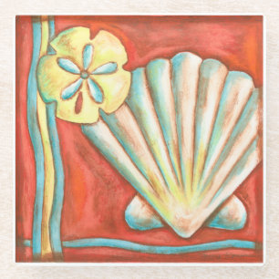 Rustic Orange Seashells Glass Coaster