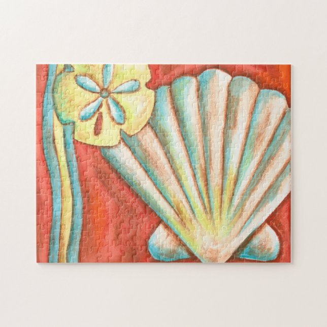 Rustic Orange Seashells Jigsaw Puzzle (Horizontal)