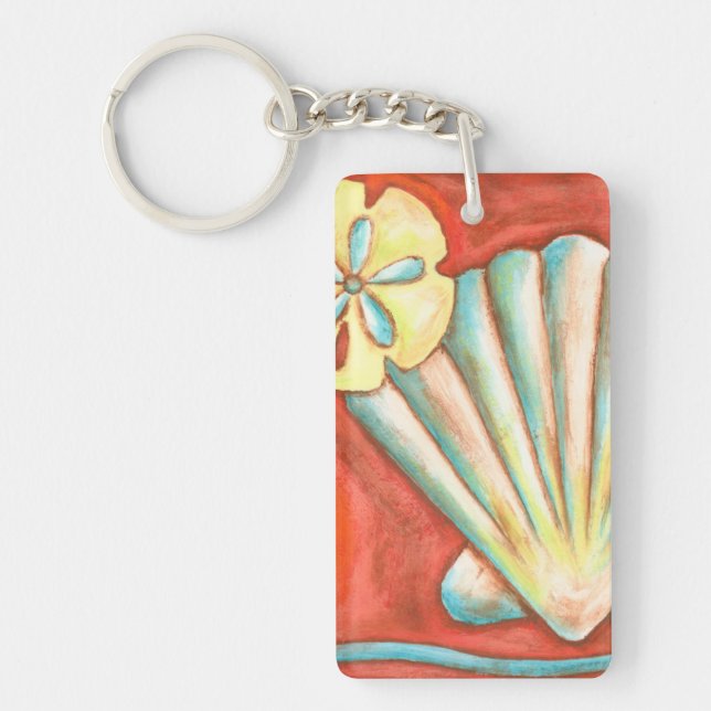 Rustic Orange Seashells Key Ring (Front)