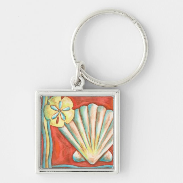 Rustic Orange Seashells Key Ring (Front)