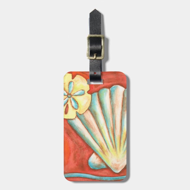 Rustic Orange Seashells Luggage Tag (Front Vertical)