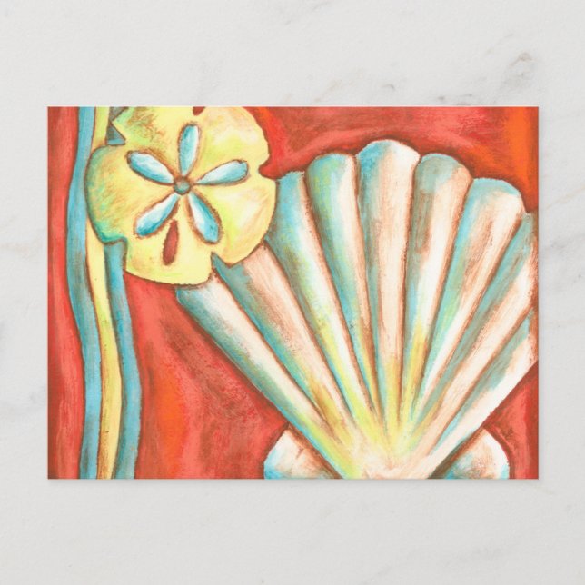 Rustic Orange Seashells Postcard (Front)