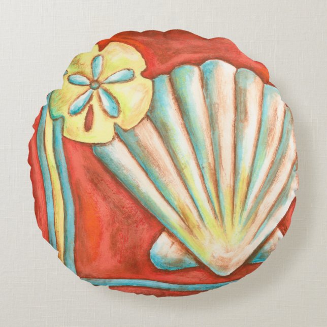 Rustic Orange Seashells Round Cushion (Front)