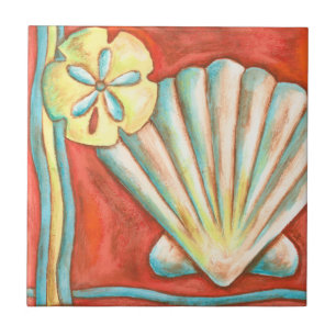 Rustic Orange Seashells Tile