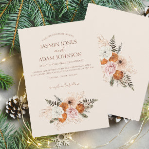 Rustic Orange Slices Peach White Flowers Wedding Invitation