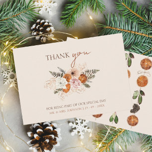 Rustic Orange Slices White Flowers Wedding Thank You Card