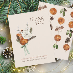 Rustic Orange Slices White Flowers Wedding Thank You Card