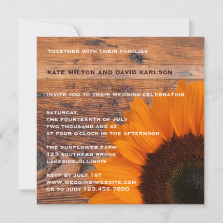 Rustic Orange Sunflower Country Wedding Invitation