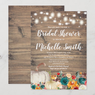 Rustic Orange Teal Gold Pumpkin Bridal Shower Invitation
