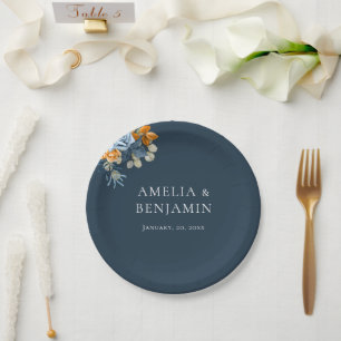Rustic Orange Terracotta Navy Blue Rust Wedding Paper Plate