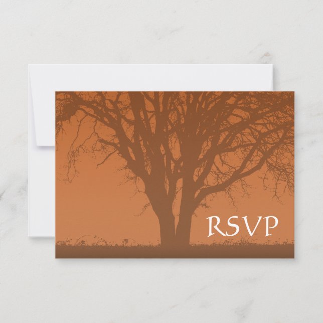 Rustic Orange Tree of Life Bar Mitzvah RSVP Card (Front)