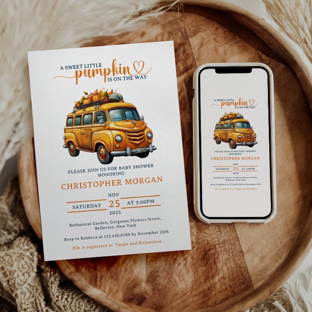 Rustic Orange Truck Little Pumpkin Baby Shower Invitation (Creator Uploaded)