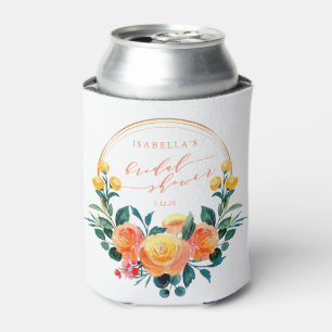 Rustic Orange Watercolor Floral Bridal Shower  Can Cooler