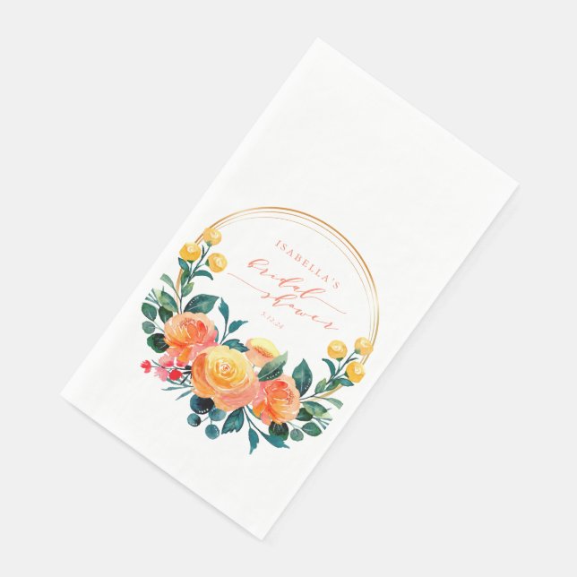 Rustic Orange Watercolor Floral Bridal Shower  Napkin (Corner)