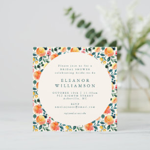 Rustic Orange Watercolor Floral Shower Square Invitation