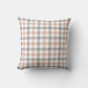 Rustic Orange, White & Black Plaid Throw Pillow