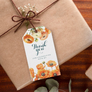 Rustic Orange White Garden Floral Birthday Party Gift Tags