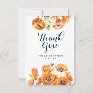 Rustic Orange White Garden Floral Birthday Party Thank You Card