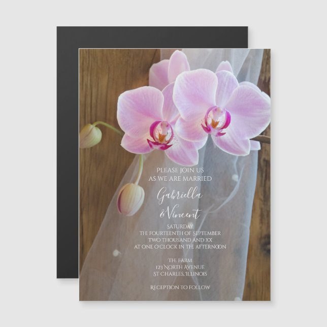 Rustic Orchid Elegance Country Barn Wedding Magnetic Invitation (Front/Back)