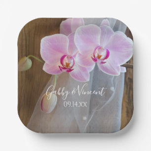 Rustic Orchid Elegance Country Barn Wedding Paper Plate