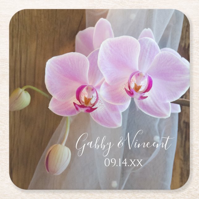 Rustic Orchid Elegance Country Barn Wedding Square Paper Coaster (Front)