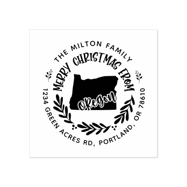 rustic oregon merry christmas return address rubber stamp (Imprint)