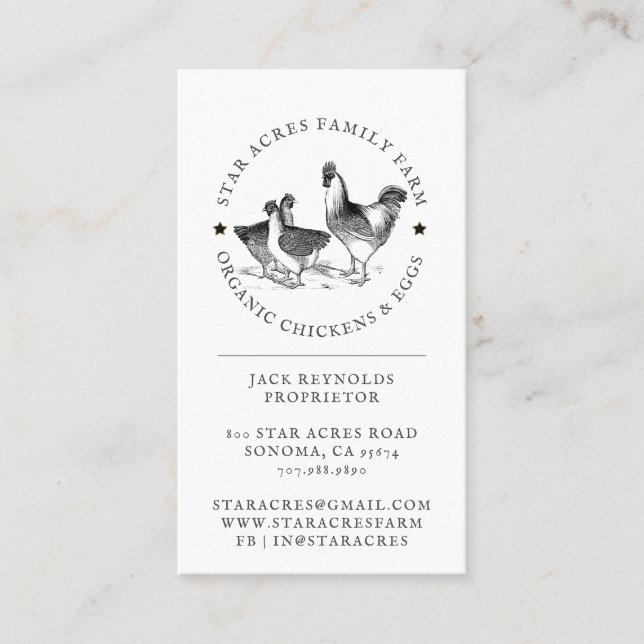 Rustic Organic Chicken Fresh Organic Eggs  Business Card (Front)