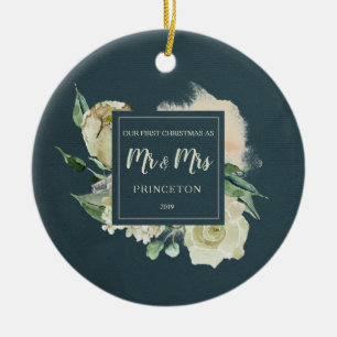 Rustic Our First Christmas As Mr & Mrs Name Ceramic Tree Decoration