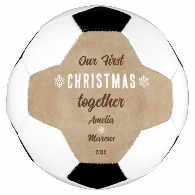 Rustic Our First Christmas Together Personalized Football (Front)