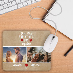 Rustic Our First Valentine's Day Together 2 Photos Mouse Mat