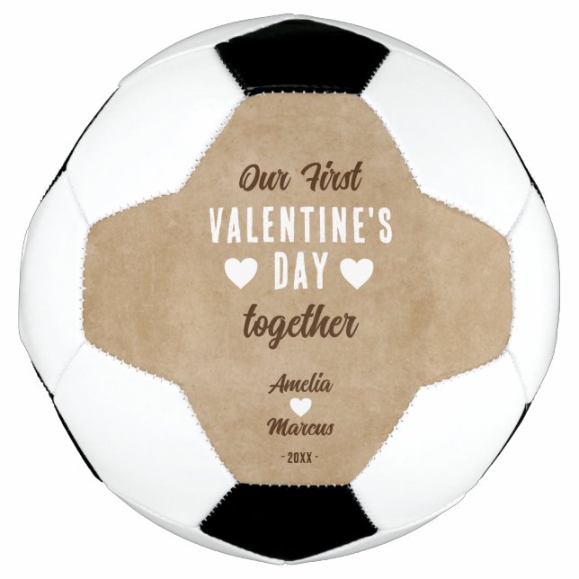 Rustic Our First Valentine's Day Together Football (Front)