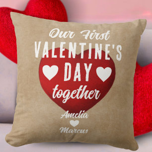 Rustic Our First Valentine's Day Together Heart Cushion