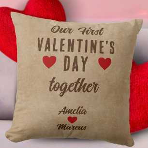 Rustic Our First Valentine's Day Together Heart Cushion